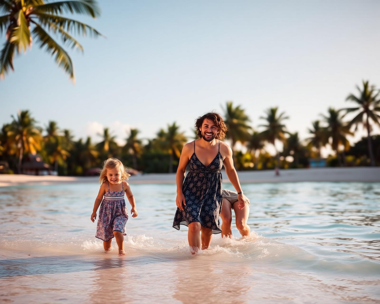 Happy family enjoying a tropical beach vacation